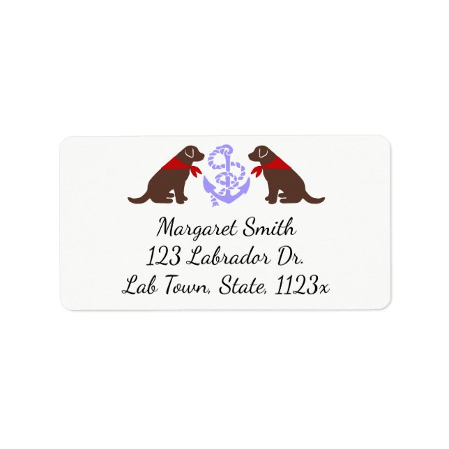 Chocolate Labrador Sitting Outline Nautical Label (Front)