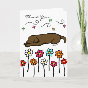 Chocolate Labrador Sleeping in the Garden Thank You Card