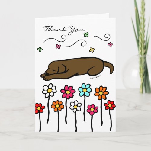Chocolate Labrador Sleeping in the Garden Thank You Card