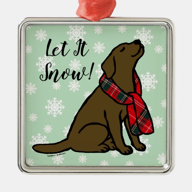 Chocolate Labrador Tartan Scarf Metal Ornament (Front)