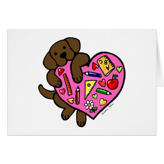 Chocolate Labrador & Teacher's Heart Cartoon (Front Horizontal)