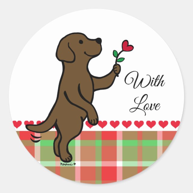 Chocolate Labrador Tiny Heart Flower Valentine Classic Round Sticker (Front)