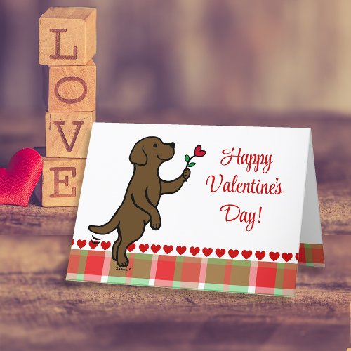 Chocolate Labrador Tiny Heart Flower Valentine Holiday Card