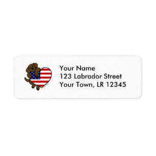 Chocolate Labrador & US Flag Heart 2 Cartoon Label