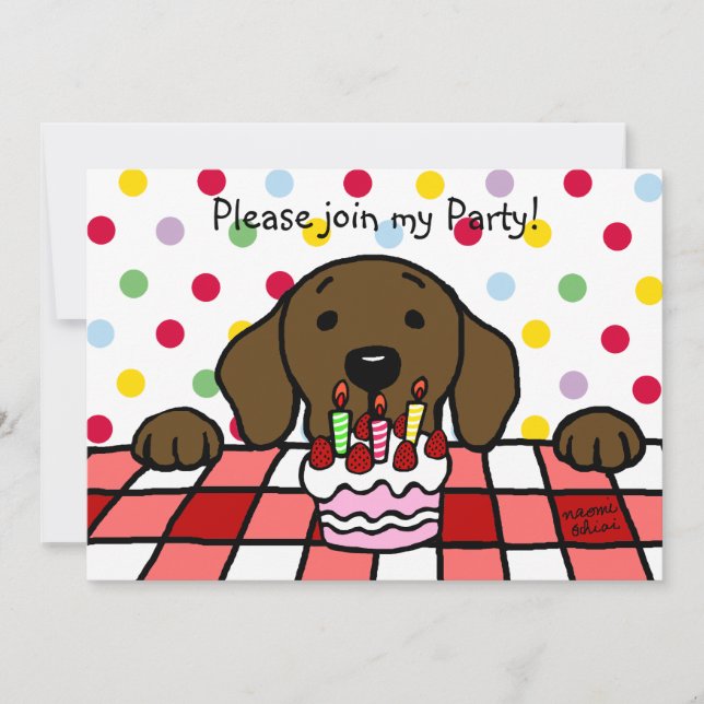 Chocolate Labrador watching you Birthday Invitation (Front)