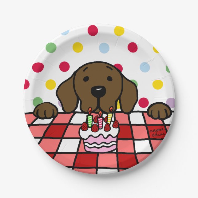 Chocolate Labrador watching you Birthday Paper Plates (Front)