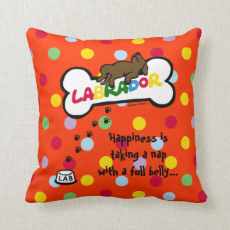 Chocolate Labrador with a full belly Cartoon Throw Pillow