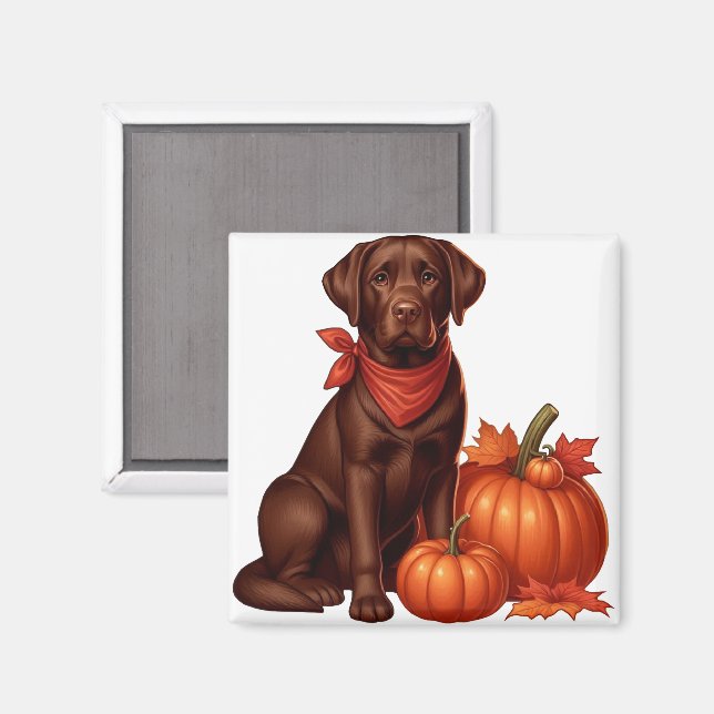 Chocolate Labrador with Red Bandana by Pumpkins Magnet (Front/Back)