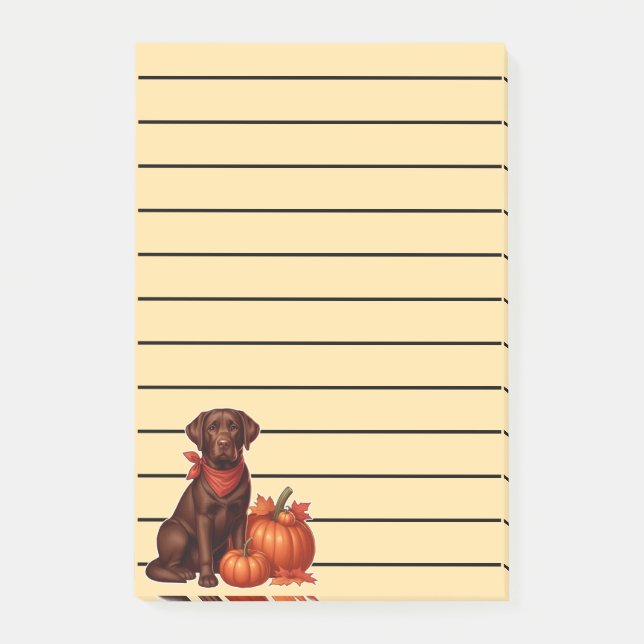 Chocolate Labrador with Red Bandana by Pumpkins Post-it Notes (Front)