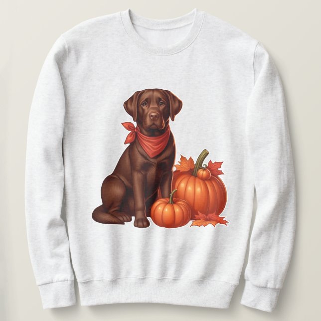 Chocolate Labrador with Red Bandana by Pumpkins Sweatshirt (Design Front)