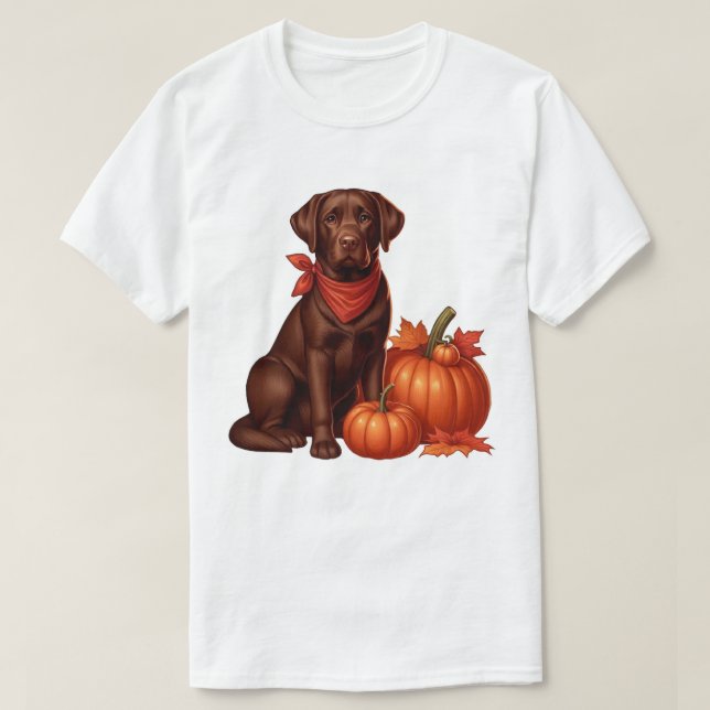Chocolate Labrador with Red Bandana by Pumpkins T-Shirt (Design Front)