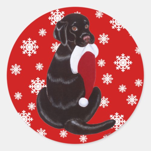 Chocolate Labrador  with Santa Hat Snowflake Classic Round Sticker