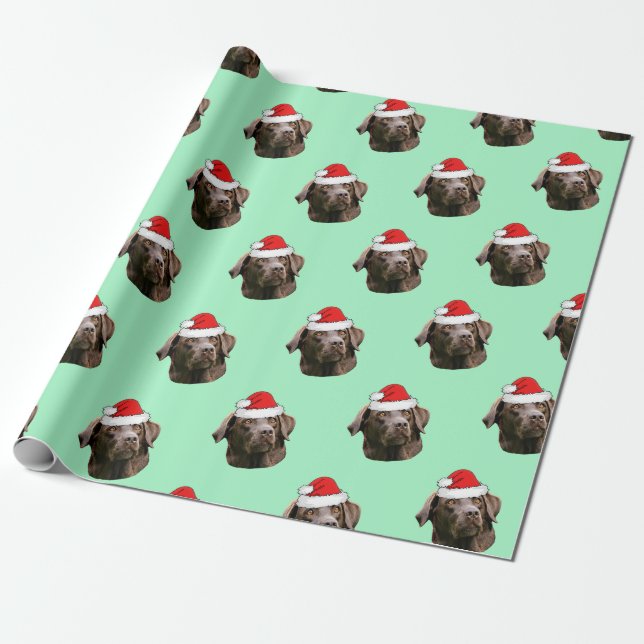 Chocolate Labrador with Santa Hat  Wrapping Paper (Unrolled)