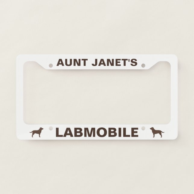 Chocolate Labs Labmobile Labradors Personalized License Plate Frame (Front)