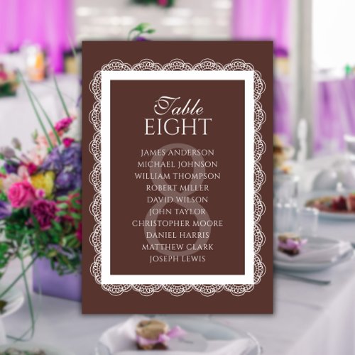 Chocolate Lace Doily Wedding Seating Chart Table Number