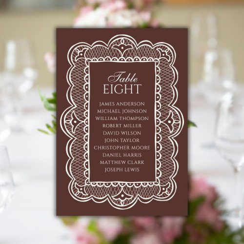 Chocolate &amp; Lace Old Money Wedding Seating Chart Table Number