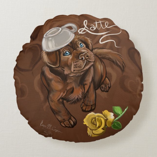 Chocolate Latte Lab Round Pillow (Front)