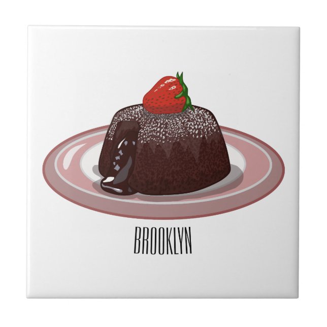 Chocolate lava cake cartoon illustration ceramic tile (Front)