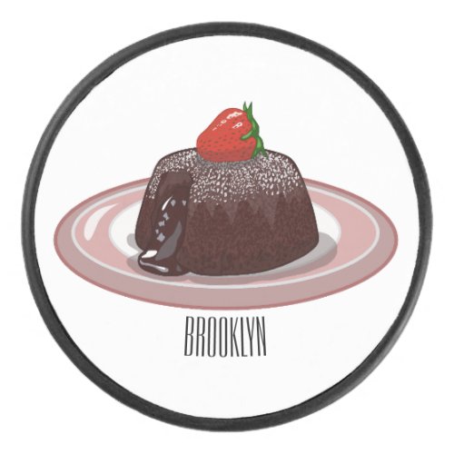 Chocolate lava cake cartoon illustration  hockey puck