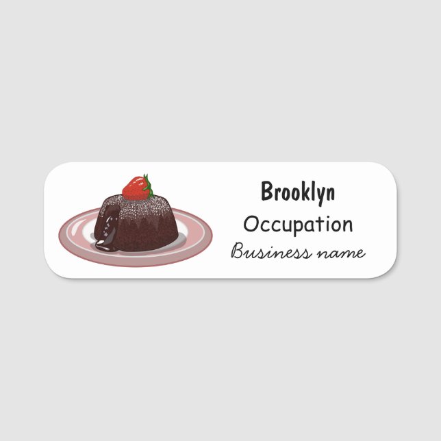 Chocolate lava cake cartoon illustration name tag (Front)