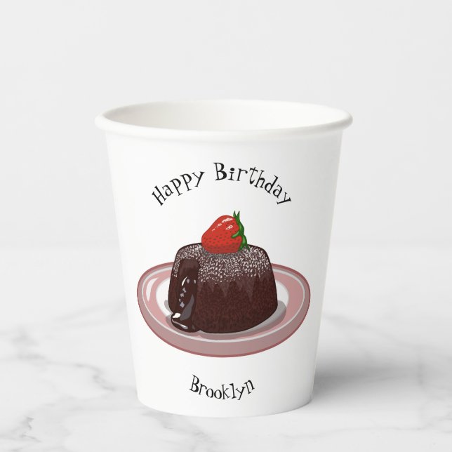 Chocolate lava cake cartoon illustration paper cups (Front)