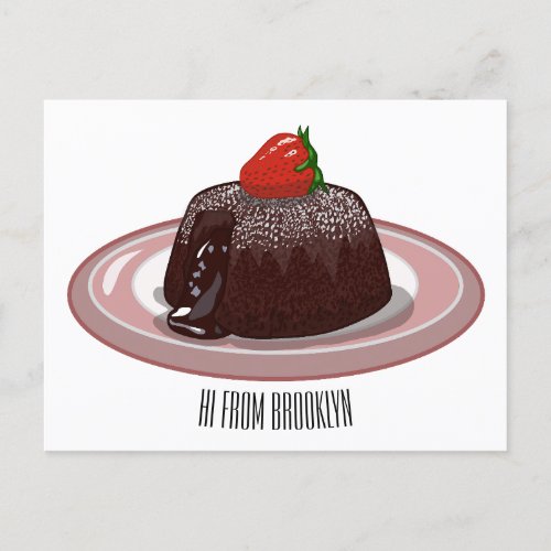 Chocolate lava cake cartoon illustration  postcard