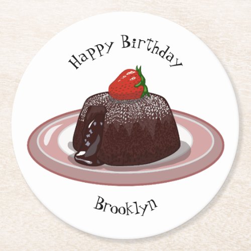 Chocolate lava cake cartoon illustration round paper coaster