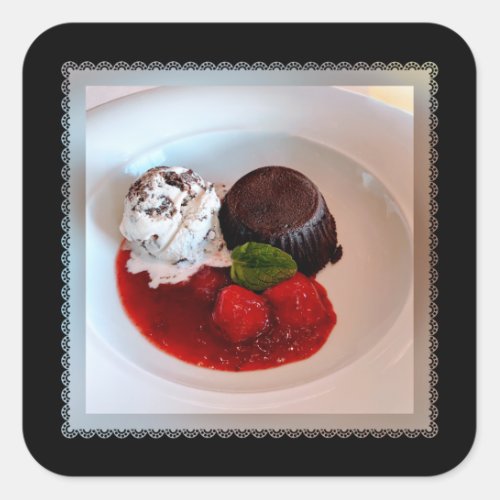 Chocolate Lava Cake _ Strawberries and  Ice Cream Square Sticker