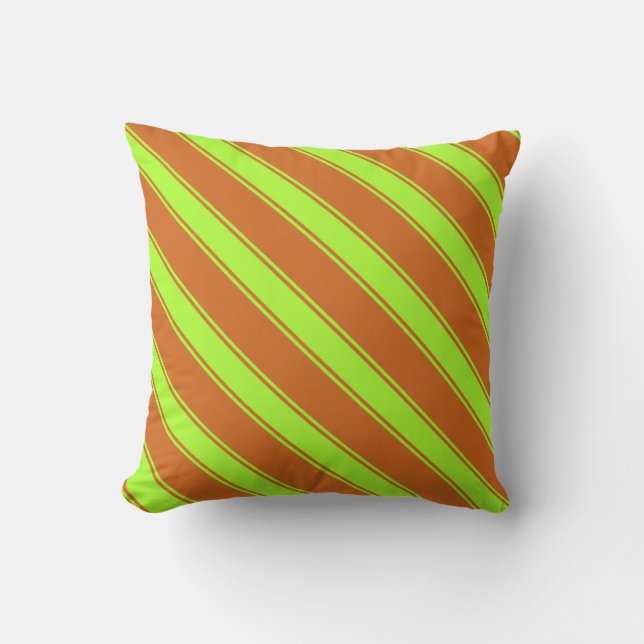 Chocolate & Light Green Pattern of Stripes Pillow (Front)