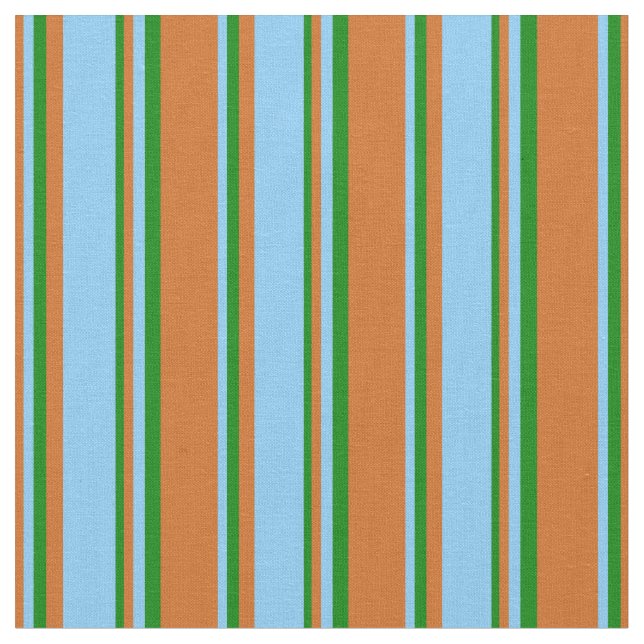 Chocolate, Light Sky Blue, and Green Pattern Fabric (Close Up)