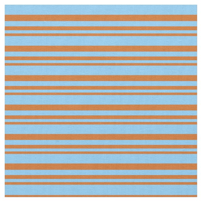 Chocolate & Light Sky Blue Lines/Stripes Pattern Fabric (Close Up)