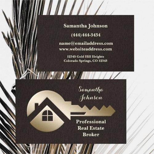 Chocolate Linen Gold Key Real Estate Business Card