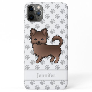 Chocolate Long Coat Chihuahua Cartoon Dog &amp; Name iPhone 11 Pro Max Case