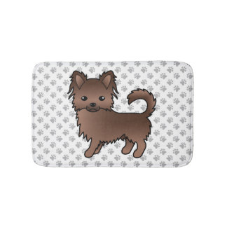 Chocolate Long Coat Chihuahua Cartoon Dog &amp; Paws Bath Mat