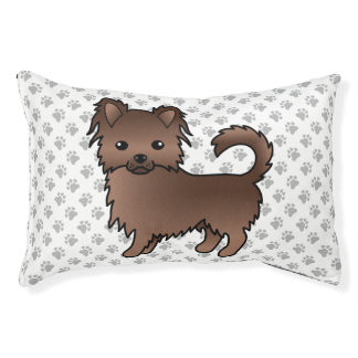 Chocolate Long Coat Chihuahua Cartoon Dog &amp; Paws Pet Bed
