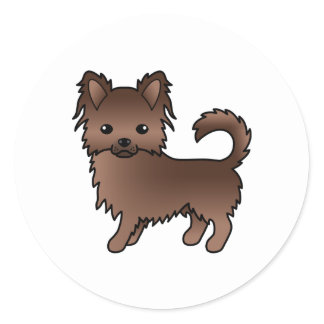 Chocolate Long Coat Chihuahua Cute Cartoon Dog Classic Round Sticker
