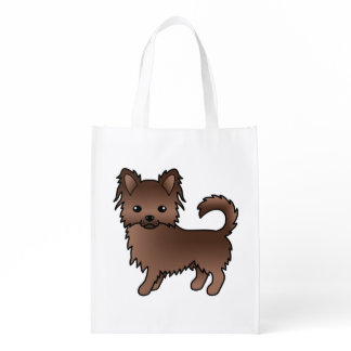 Chocolate Long Coat Chihuahua Cute Cartoon Dog Grocery Bag