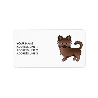 Chocolate Long Coat Chihuahua Cute Cartoon Dog Label