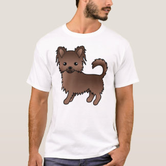 Chocolate Long Coat Chihuahua Cute Cartoon Dog T-Shirt