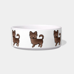 Chocolate Long Coat Chihuahua Cute Cartoon Dogs Bowl