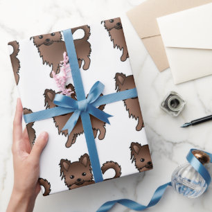 Chocolate Long Coat Chihuahua Cute Dog Pattern Wrapping Paper