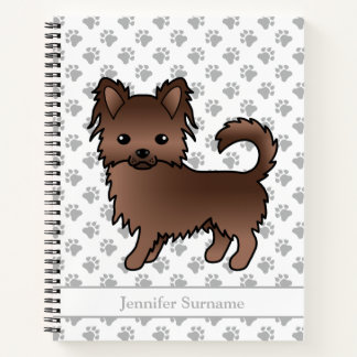 Chocolate Long Coat Chihuahua Dog &amp; Custom Text Notebook