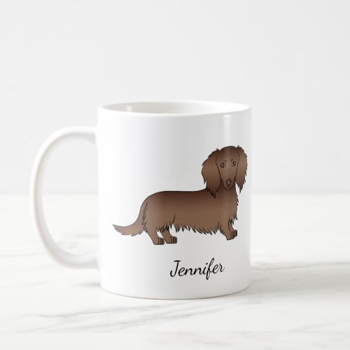 Chocolate Long Hair Dachshund Cartoon Dog  Name Coffee Mug