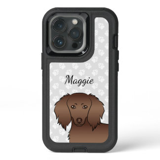Chocolate Long Hair Dachshund Cartoon Dog &amp; Name iPhone 13 Pro Case