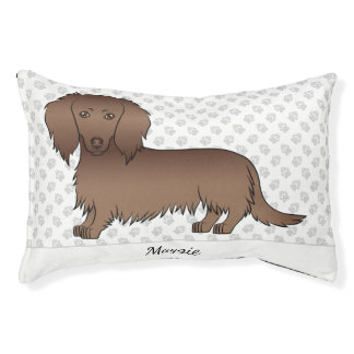 Chocolate Long Hair Dachshund Cartoon Dog &amp; Name Pet Bed