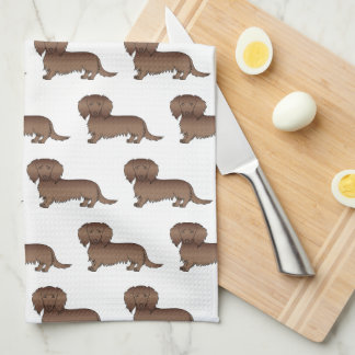 Chocolate Long Hair Dachshund Cartoon Dog Pattern Kitchen Towel