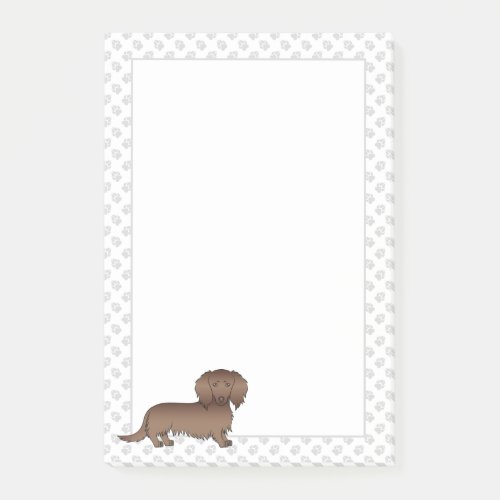 Chocolate Long Hair Dachshund Cartoon Dog  Paws Post_it Notes