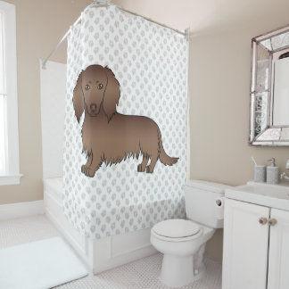 Chocolate Long Hair Dachshund Cartoon Dog &amp; Paws Shower Curtain