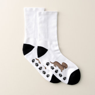 Chocolate Long Hair Dachshund Cartoon Dog &amp; Paws Socks