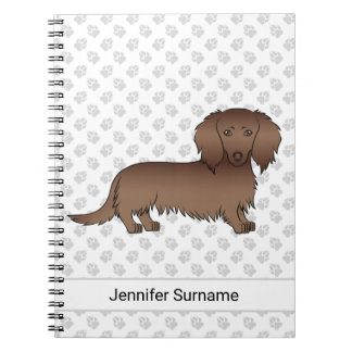 Chocolate Long Hair Dachshund Cartoon Dog &amp; Text Notebook